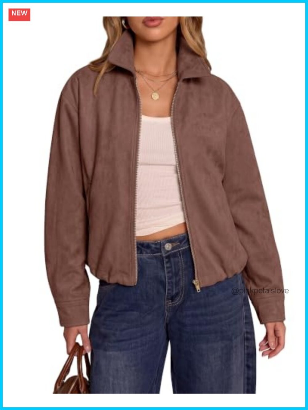 Faux Suede Jacket Womens Oversized Cropped Fall Coat Zip Front